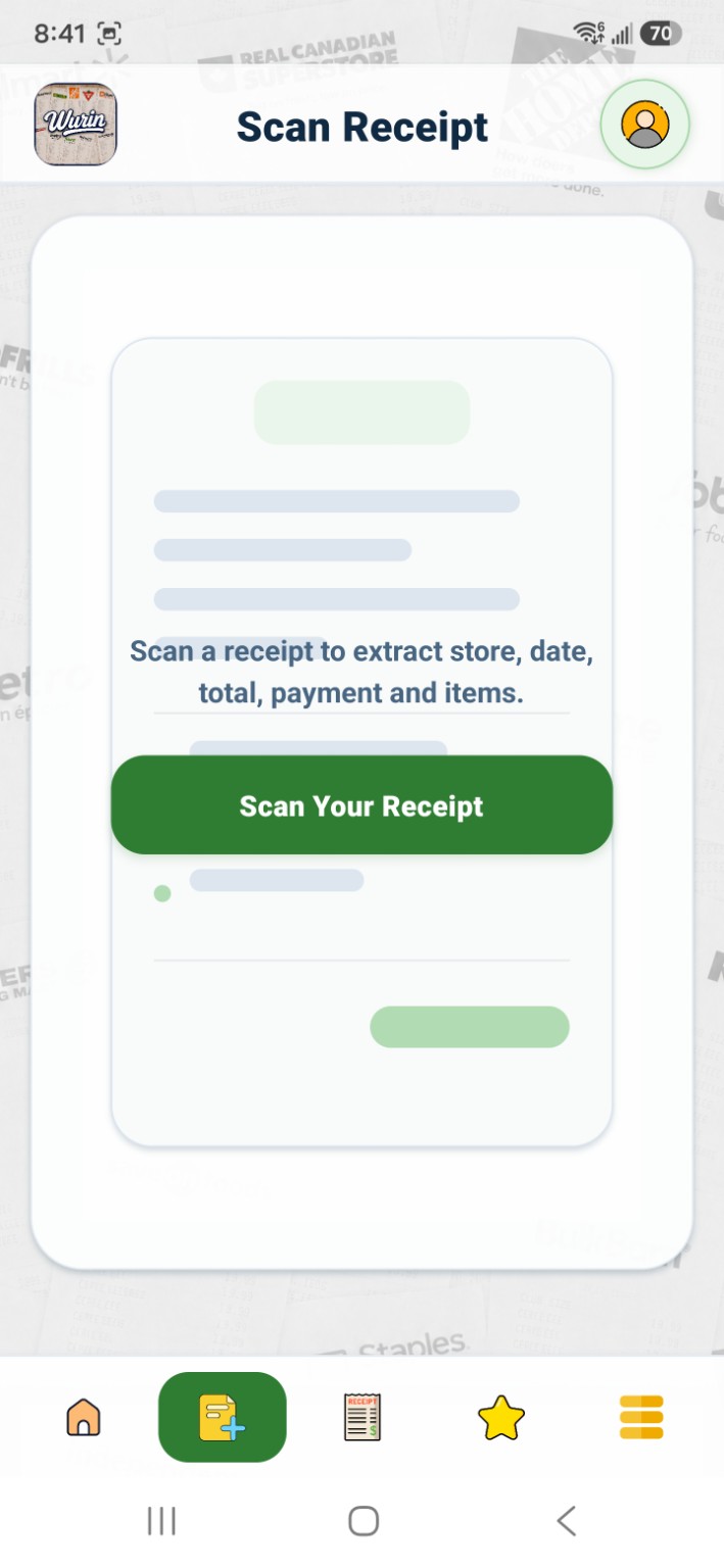 WURIN scan receipt screen