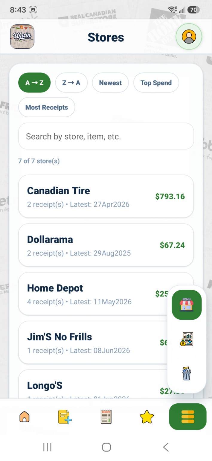 WURIN stores screen