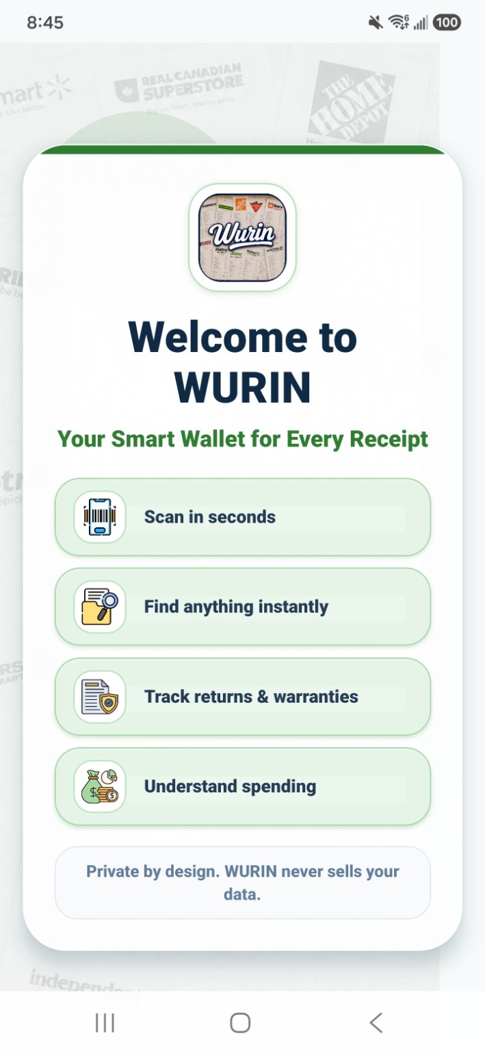 WURIN welcome screen
